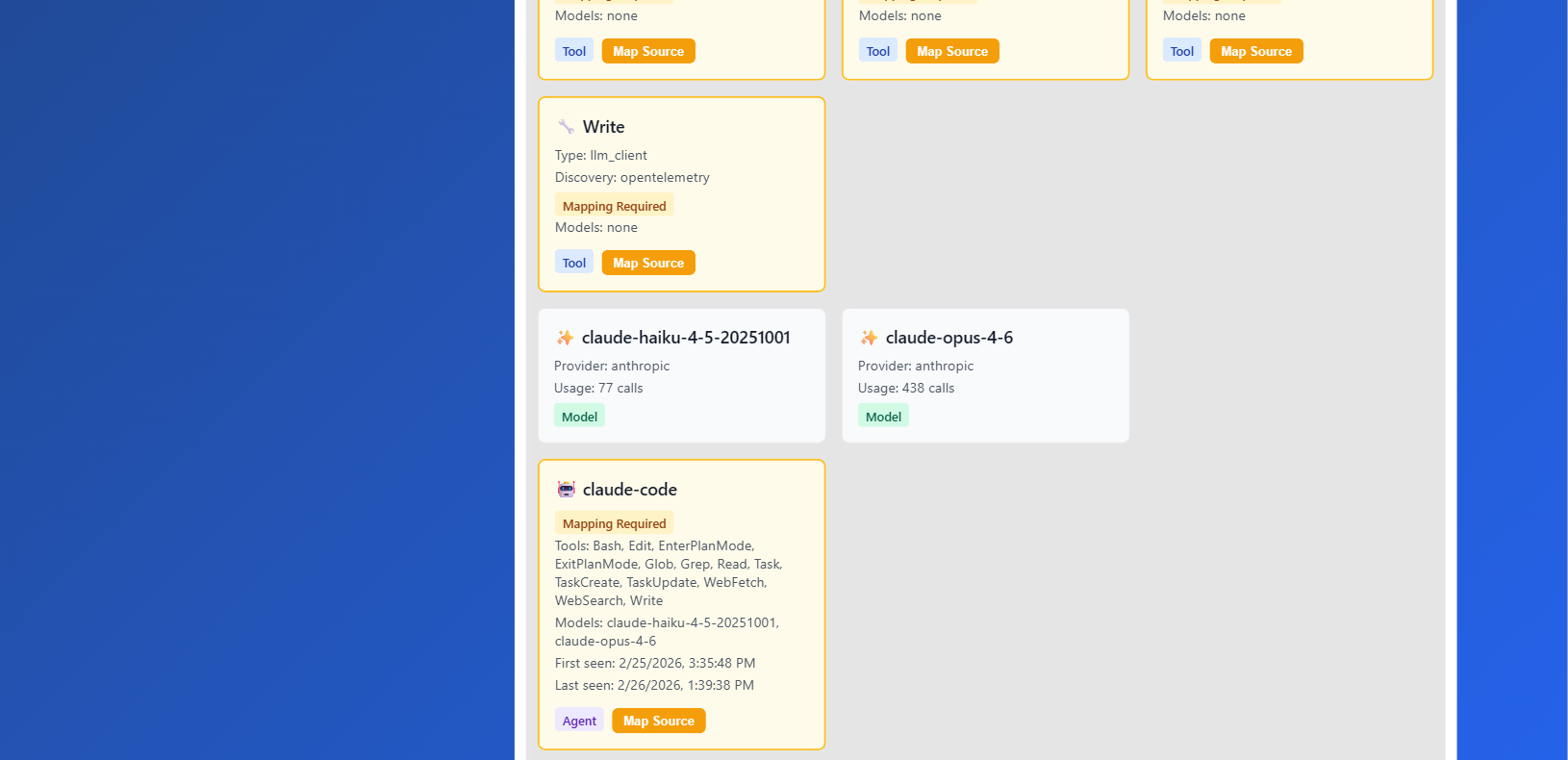 Asset discovery grid showing discovered tools